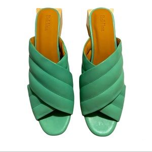 Beklina Matisse Pure Leather Platform Open Toe Sandals Green 10.5